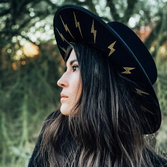 Luna Blum x Olive & Pique OOAK Hand Painted Lightning Bolt Wool Black Hat - Picture 2 of 16